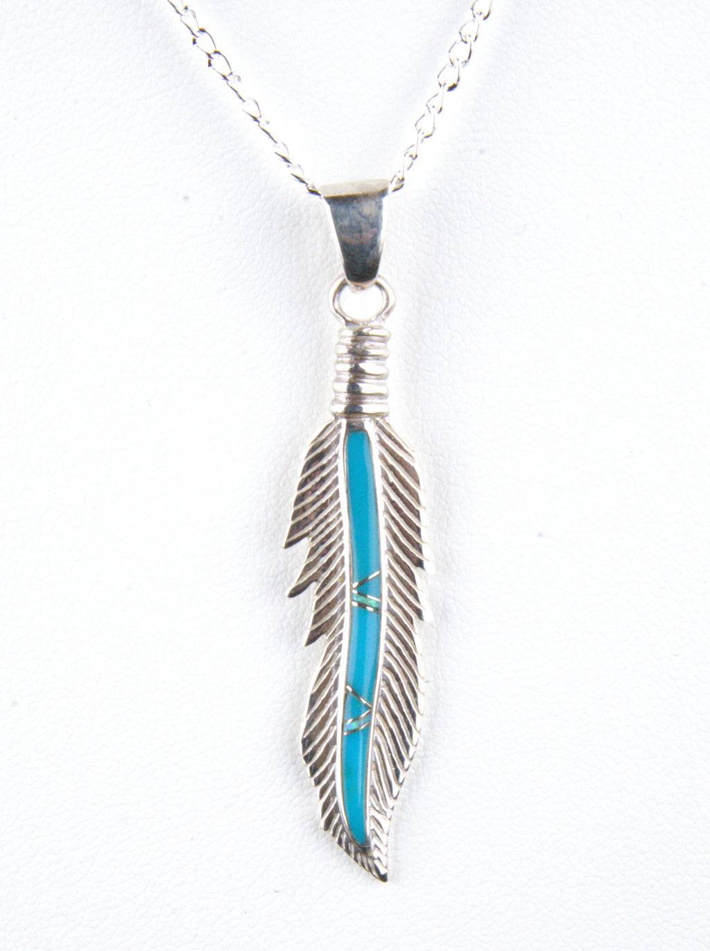 Sterling Silver Turquoise Feather Pendant PO34