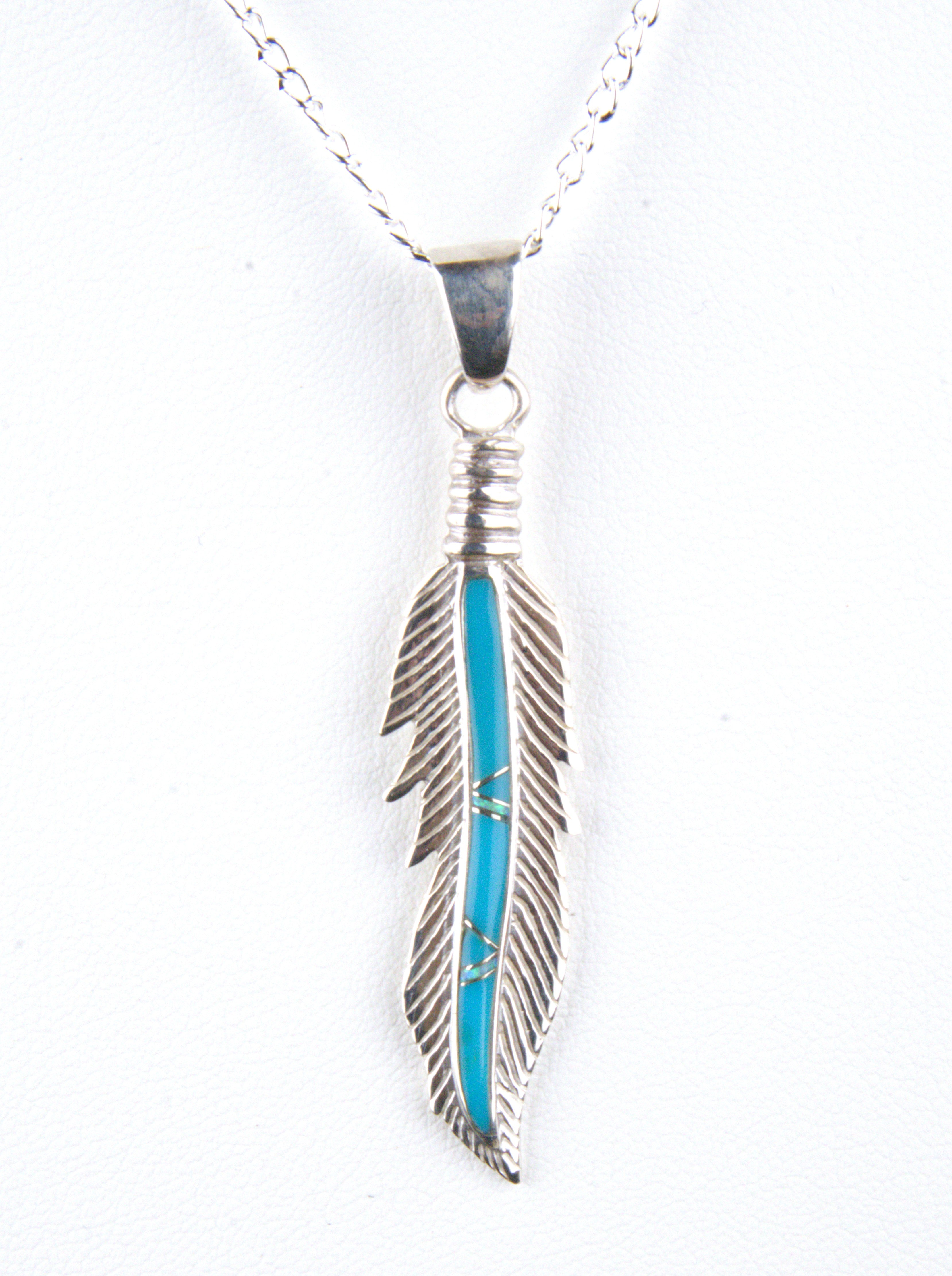 Sterling Silver Turquoise Feather Pendant PO34
