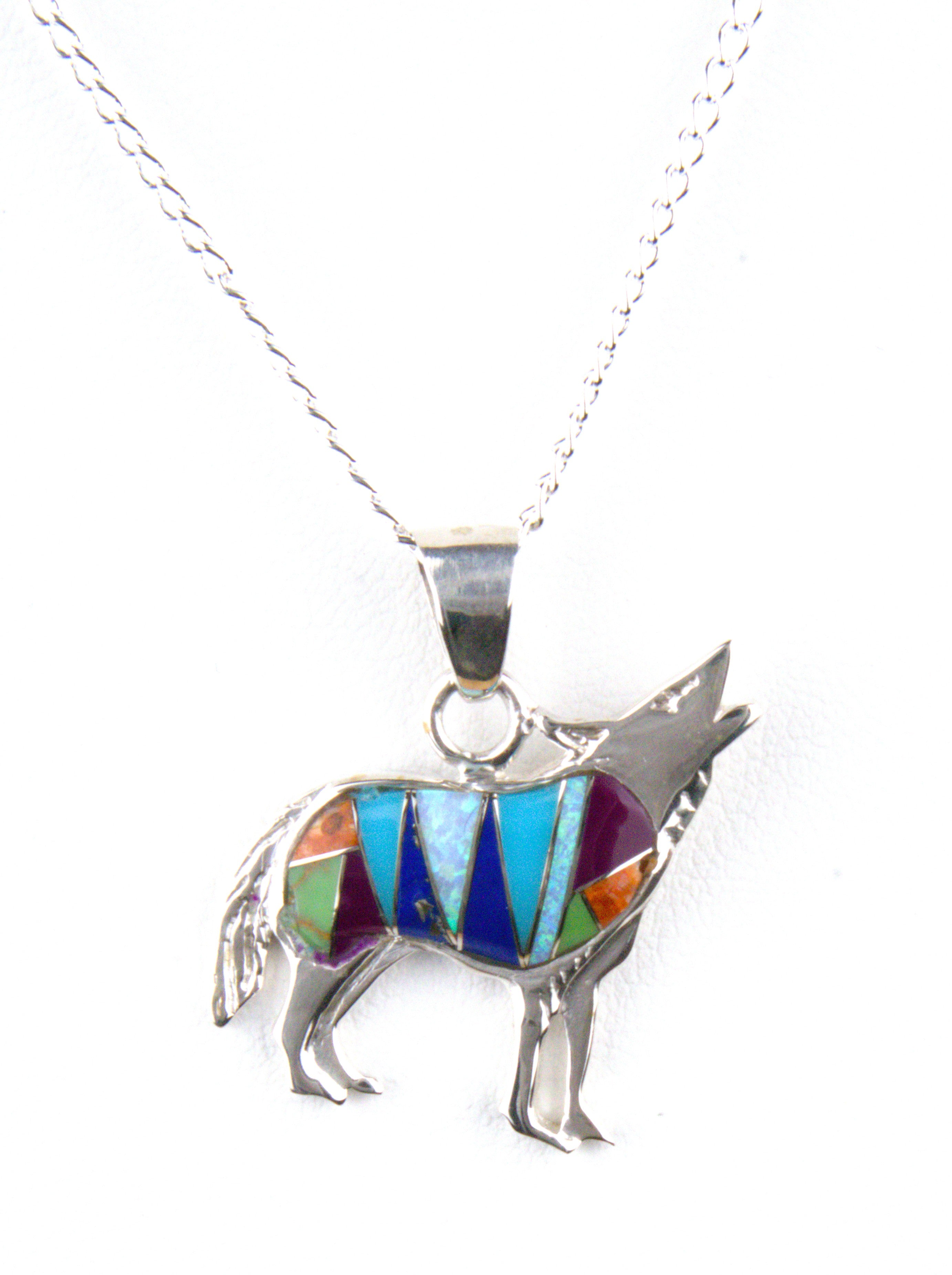 Coyote Pendant and Dangle Earrings Turquoise Jewelry Set