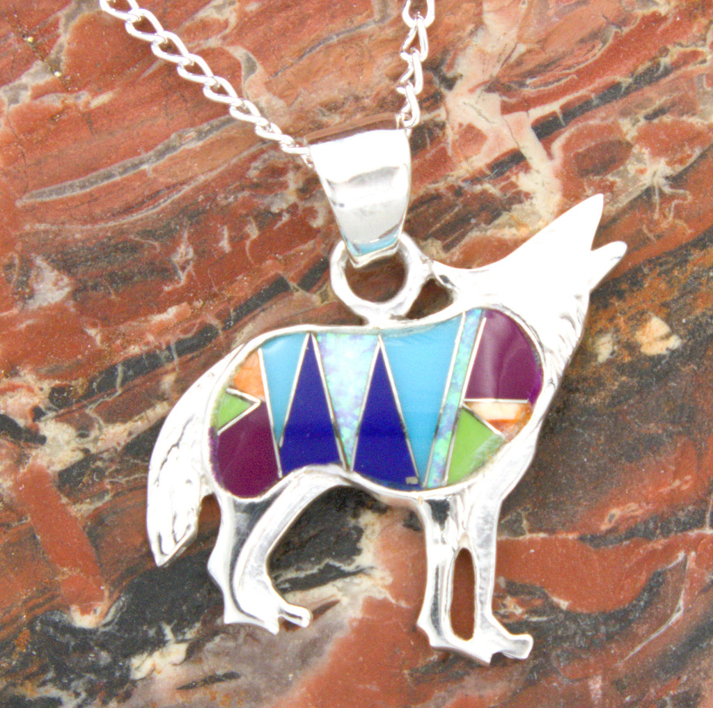 Coyote Pendant and Dangle Earrings Turquoise Jewelry Set