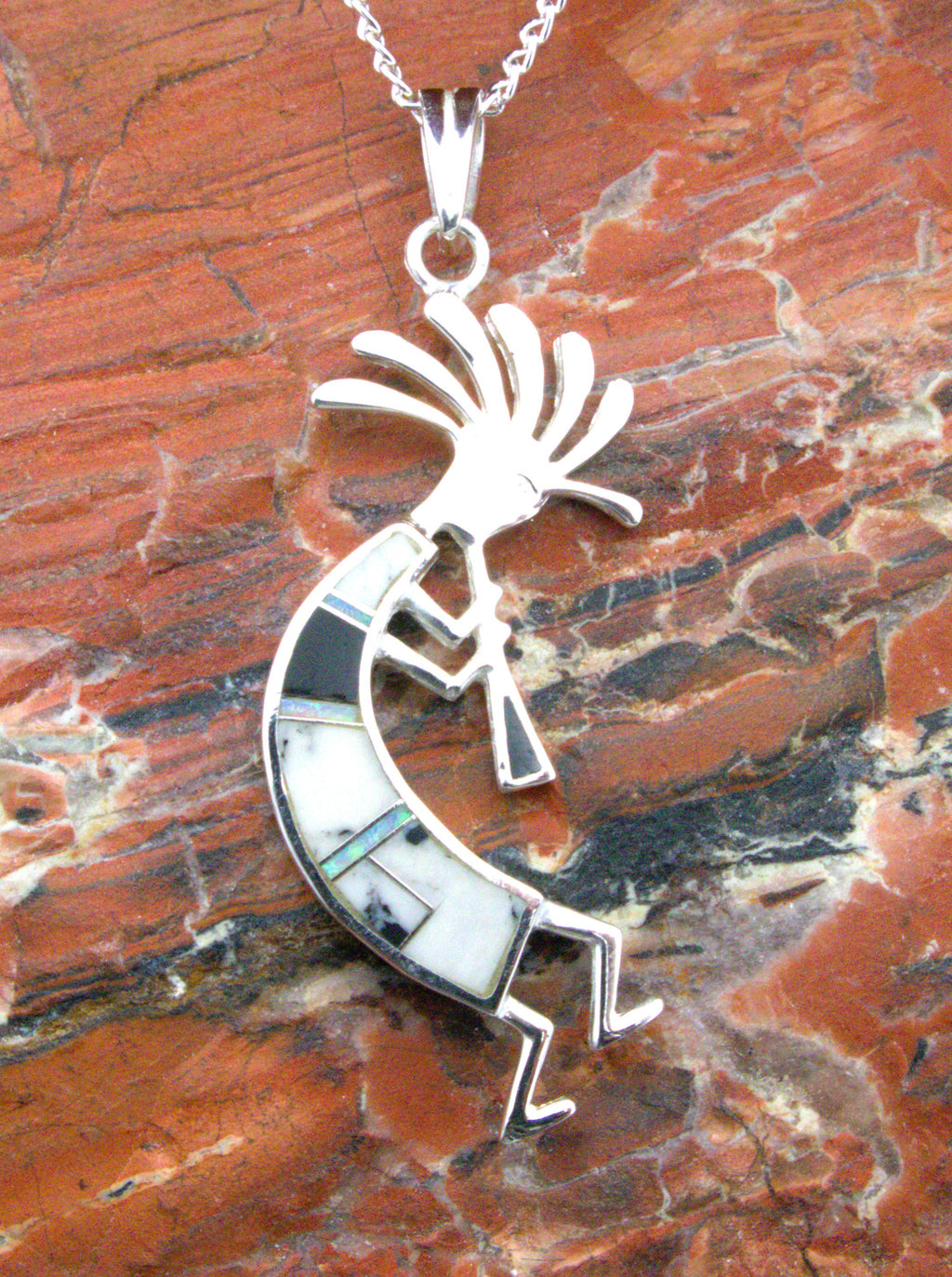 White Buffalo Turquoise Kokopelli Pendant