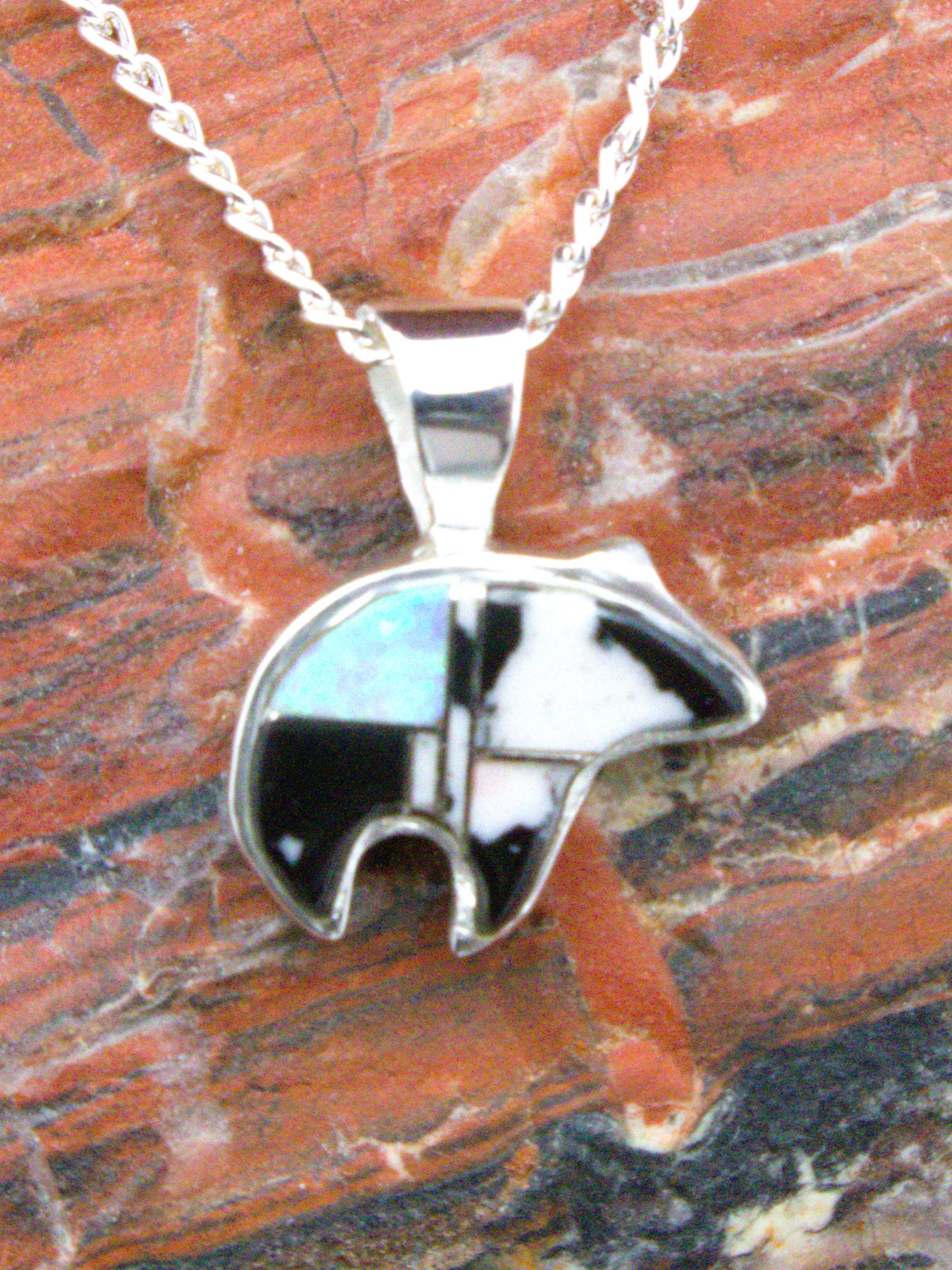 White Buffalo Turquoise Bear Pendant