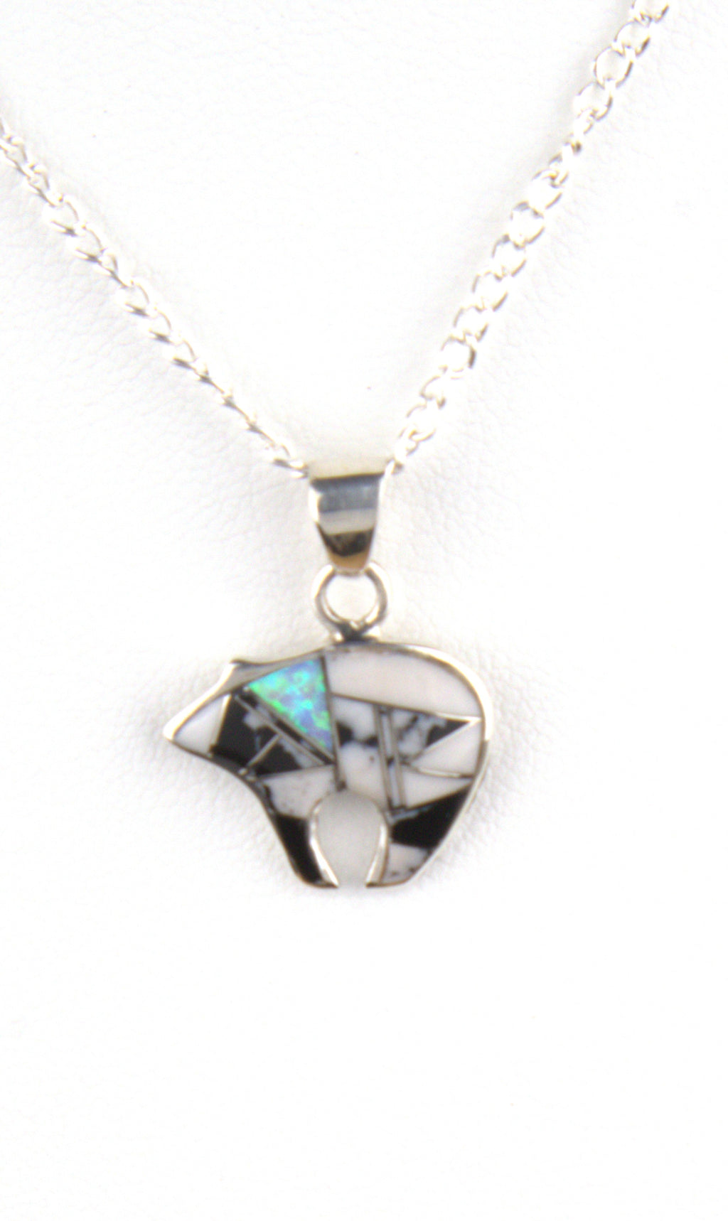 White Buffalo Turquoise Stylized Bear Pendant