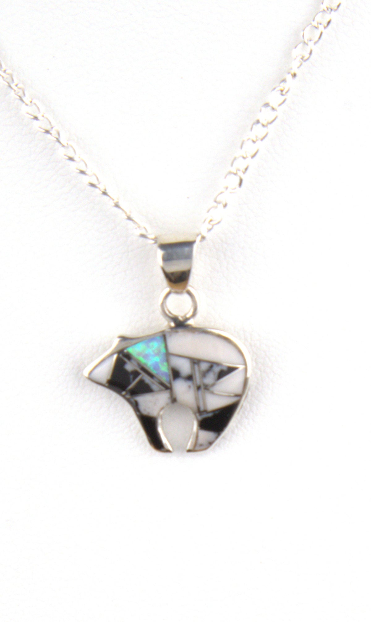 White Buffalo Turquoise Stylized Bear Pendant