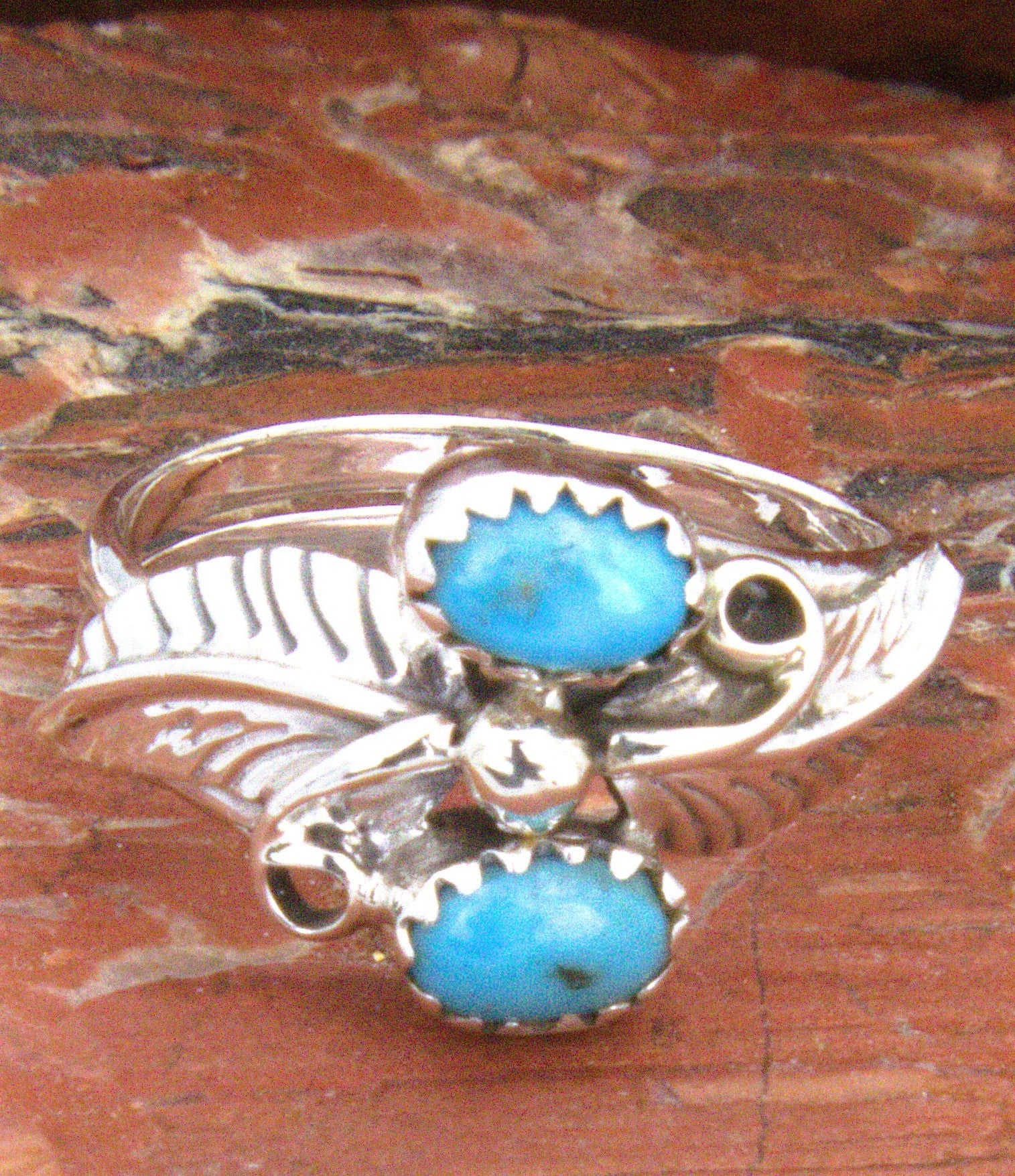 Native American Turquoise Feather Ring RE04