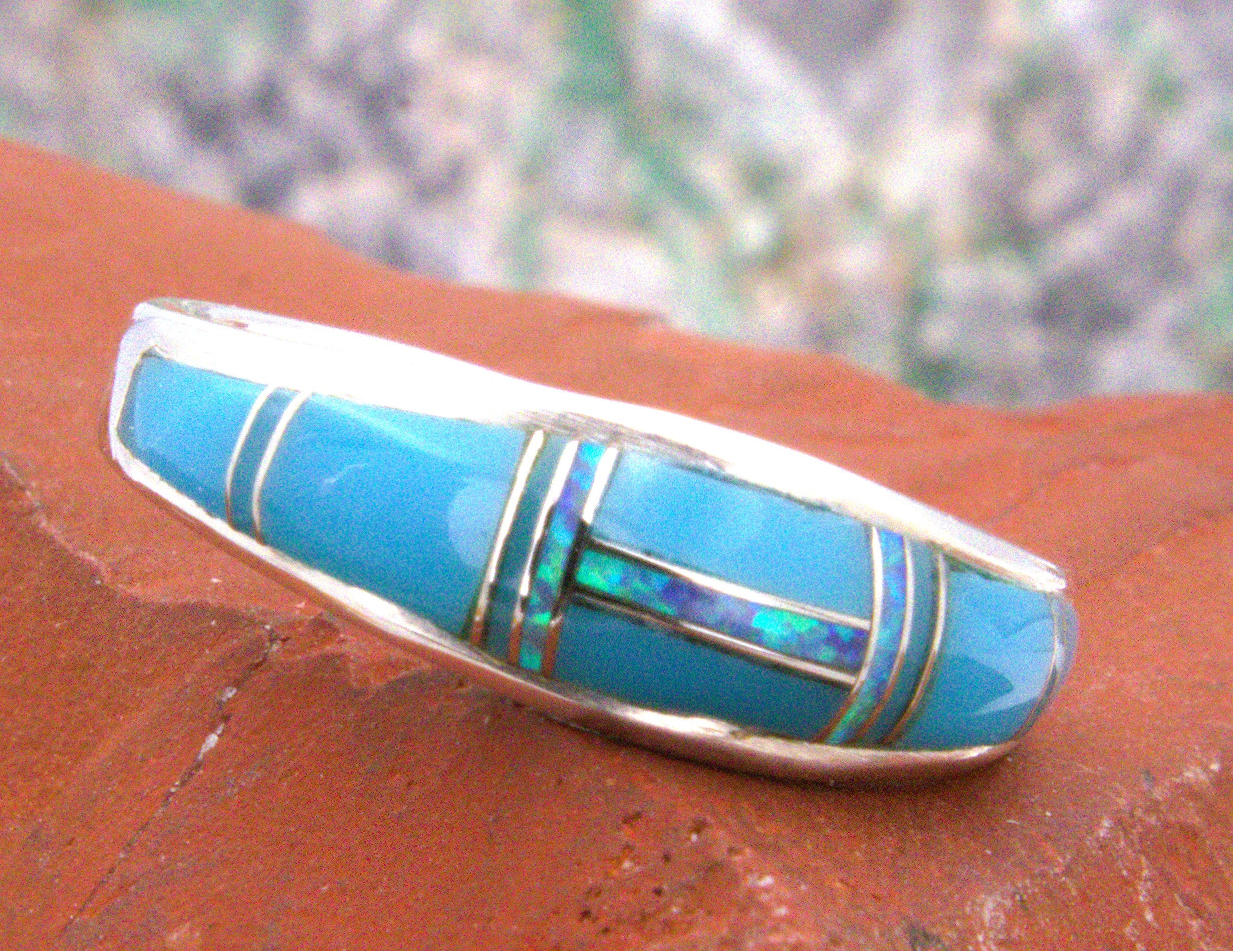 Turquoise Jewelry Sterling Silver Turquoise Opal Inlay Ring RO11