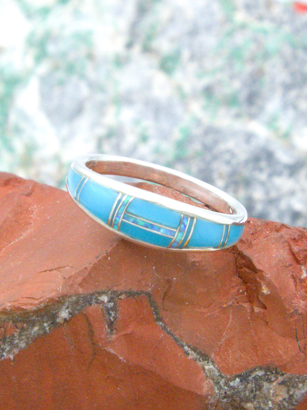 Sterling Silver Turquoise Opal Inlay Ring RO11
