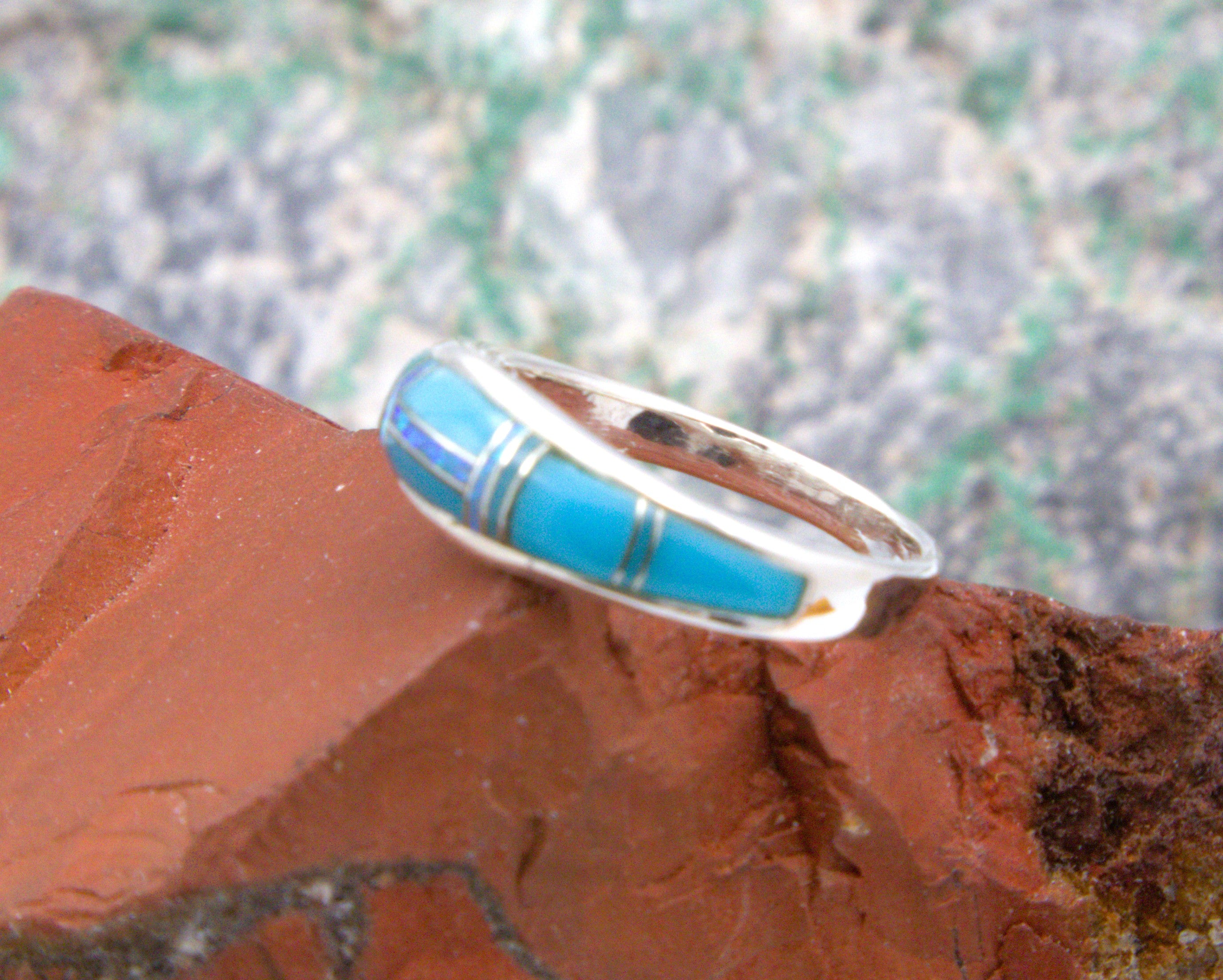 Sterling Silver Turquoise Opal Inlay Ring RO11