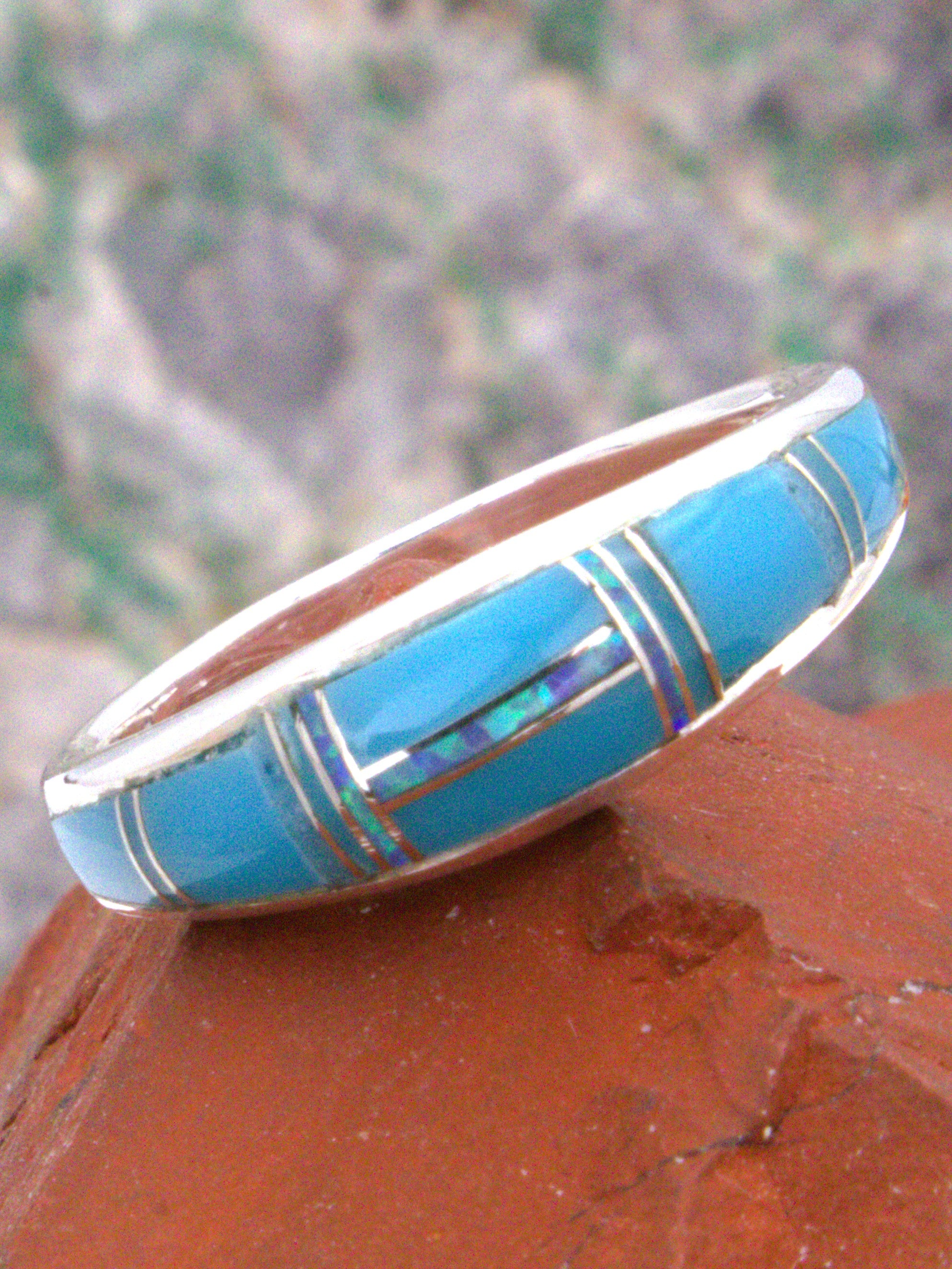 Turquoise Jewelry Sterling Silver Turquoise Opal Inlay Ring RO11