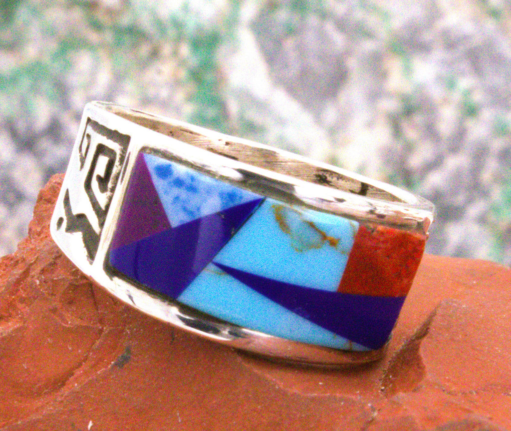 Turquoise Jewelry Sterling Silver Turquoise Coral Lapis Ring ROP3
