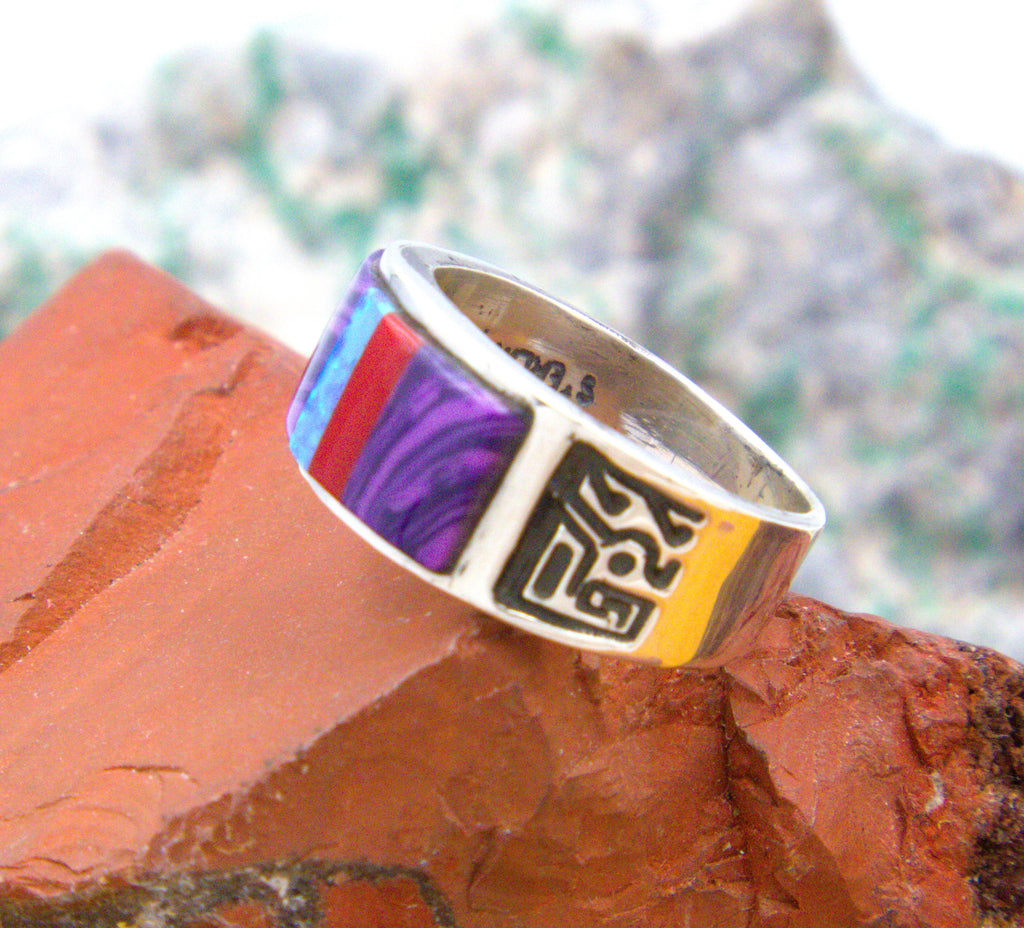 Sterling Silver Charoite Coral Opal Ring