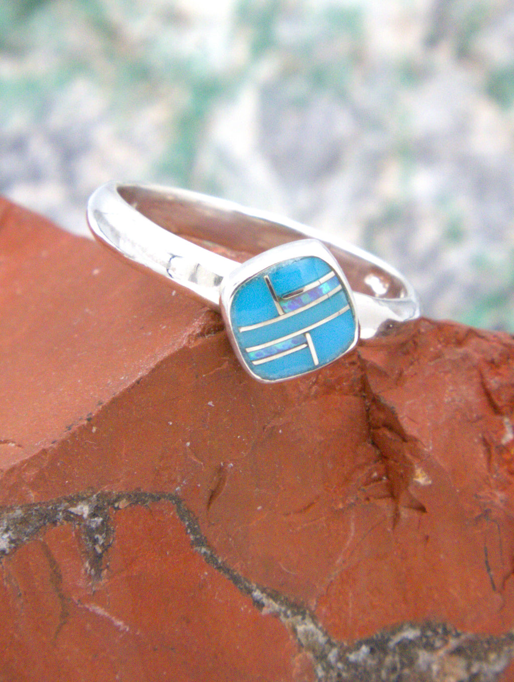 Turquoise and Opal Sterling Silver Inlay Ladies Ring  ROP6