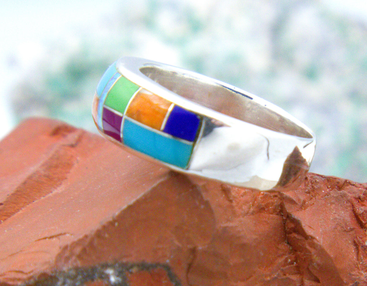 Turquoise Lapis Sterling Silver Inlay Ring