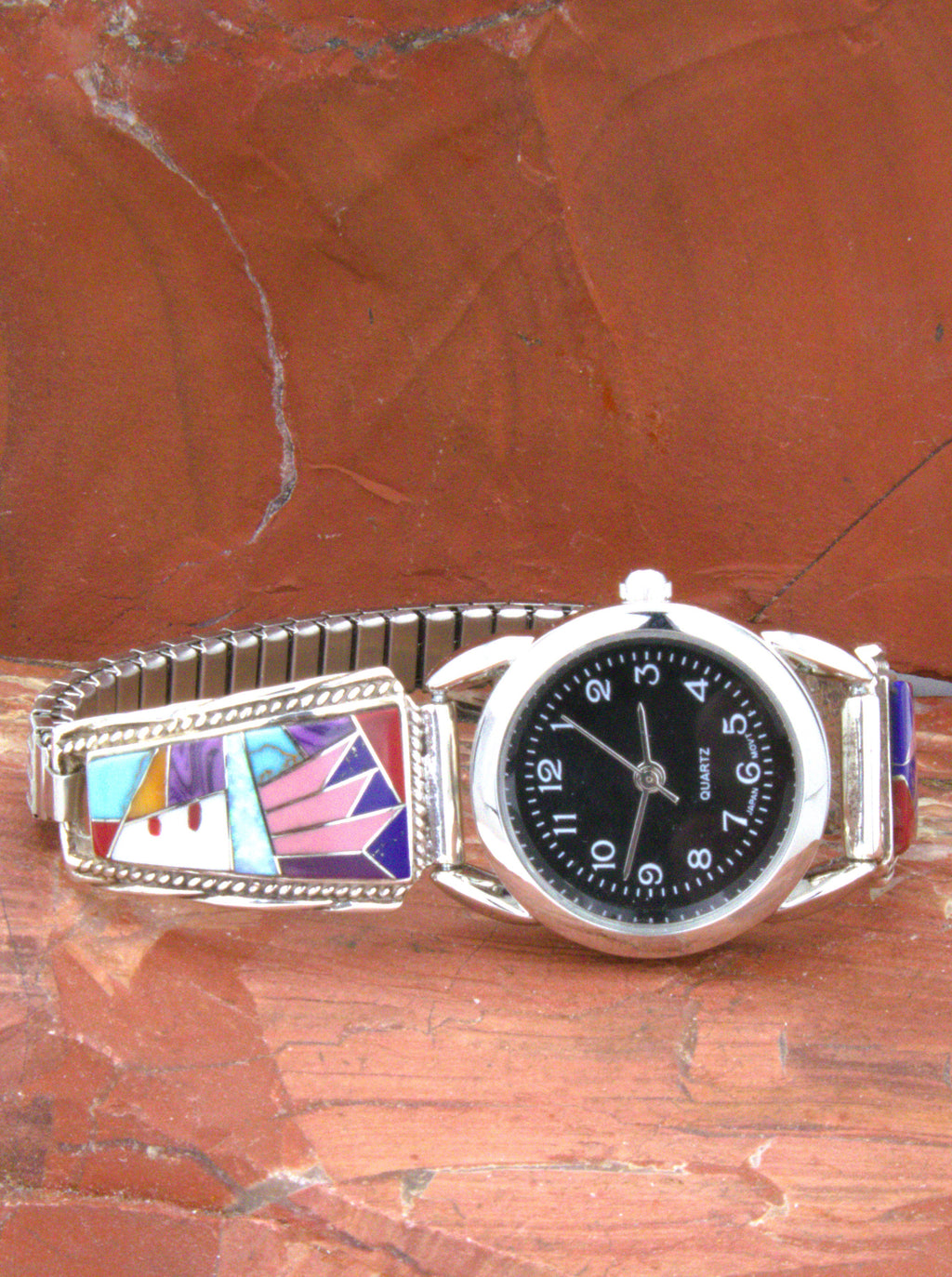 Turquoise Jewelry Sterling Silver Turquoise Coral Ladies Inlay Watch WL01
