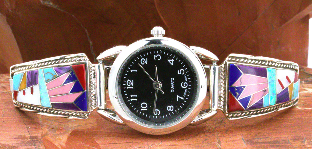 Turquoise Jewelry Sterling Silver Turquoise Coral Ladies Inlay Watch WL01