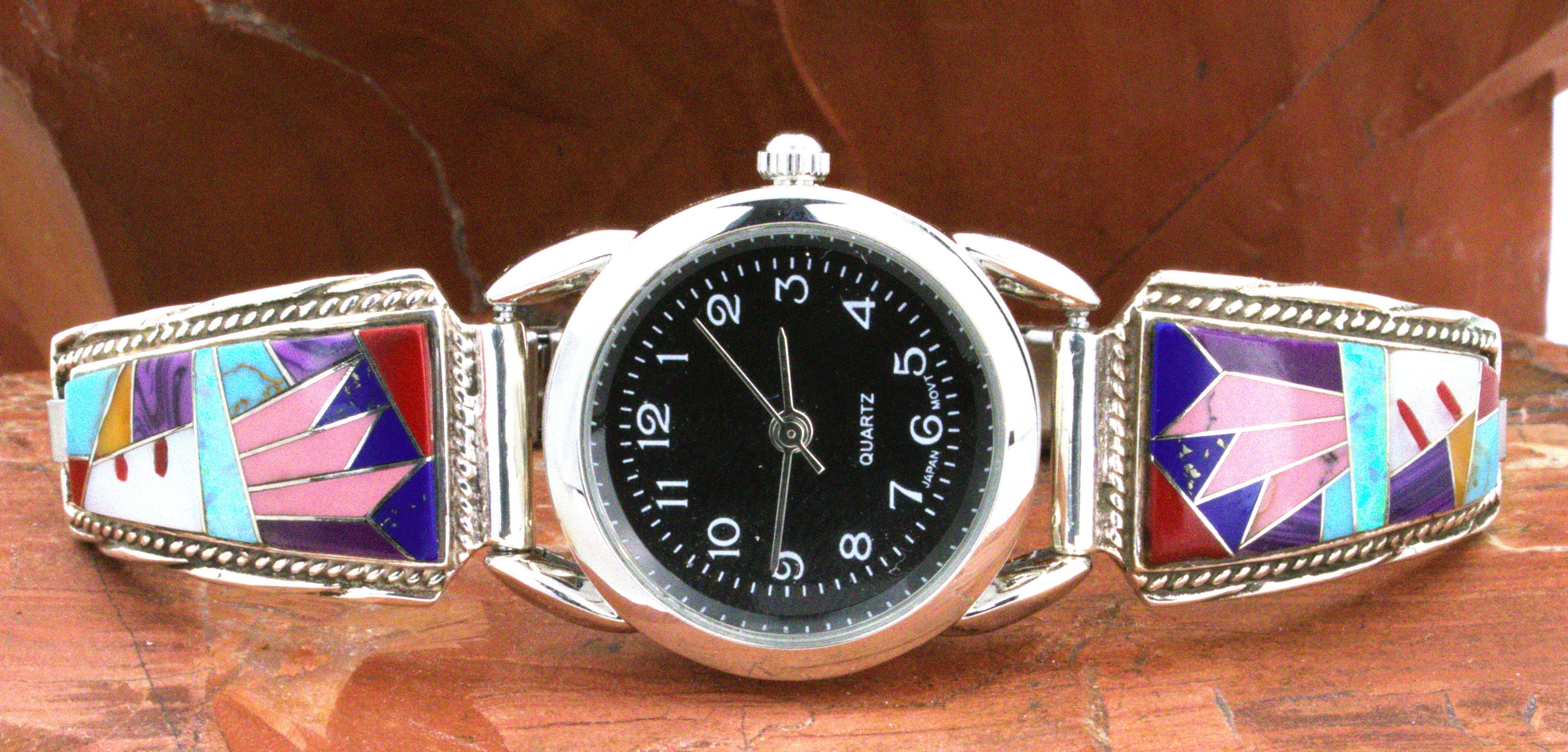 Turquoise Jewelry Sterling Silver Turquoise Coral Ladies Inlay Watch WL01