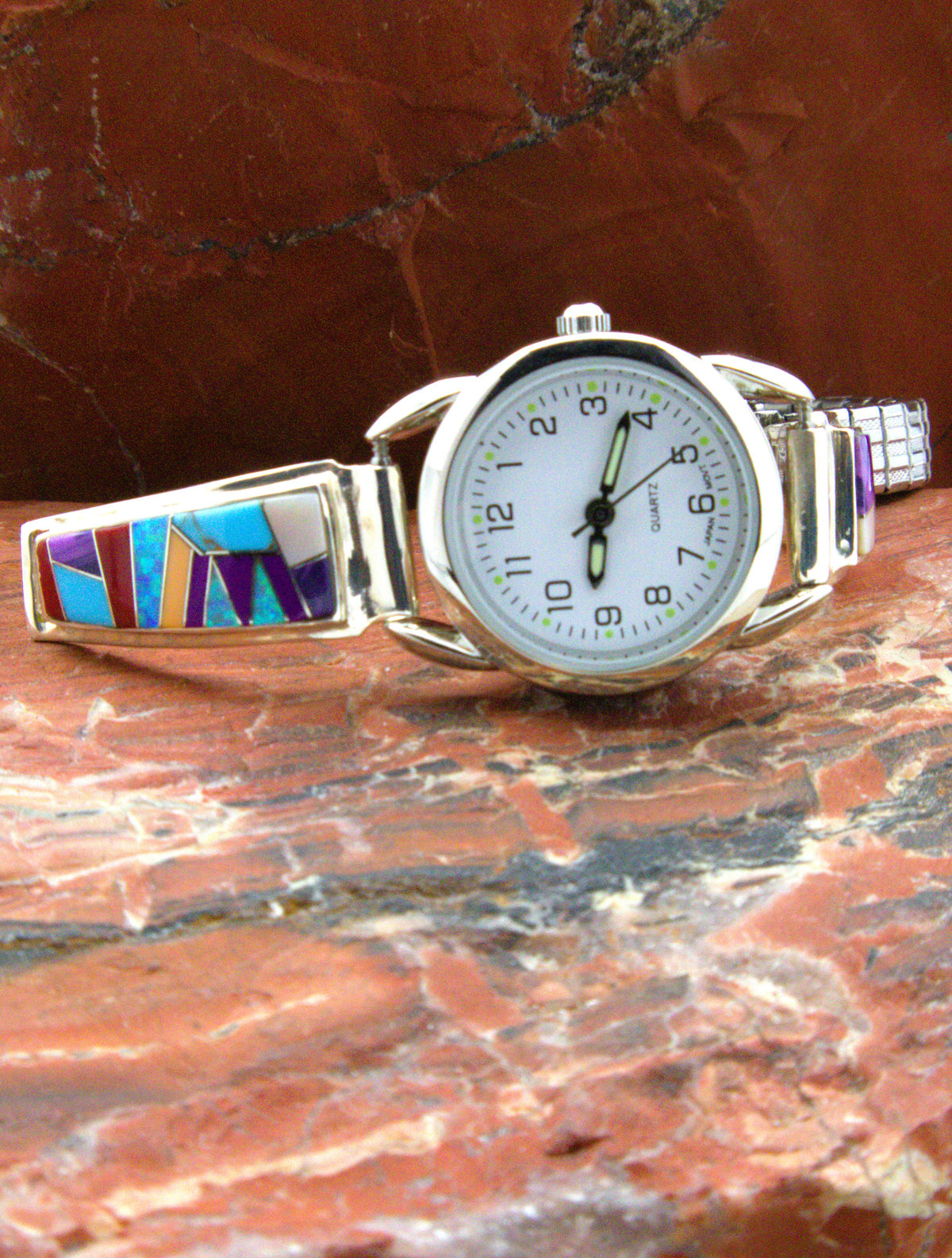 Sterling Silver Turquoise Coral Ladies Watch