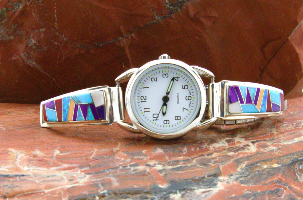 Sterling Silver Turquoise Coral Ladies Watch