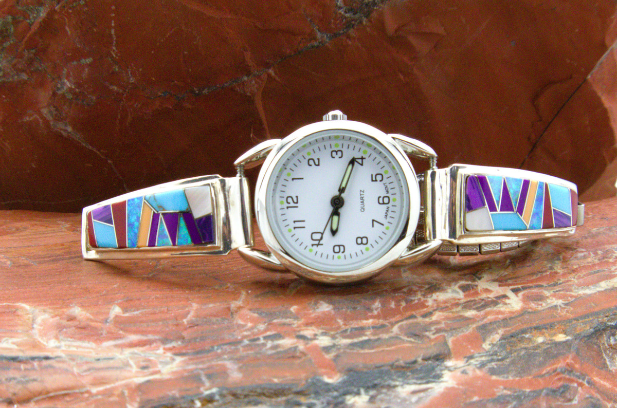 Sterling Silver Turquoise Coral Ladies Watch
