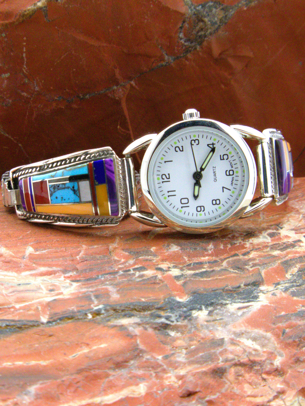 Sterling Silver Ladies Turquoise Coral Watch
