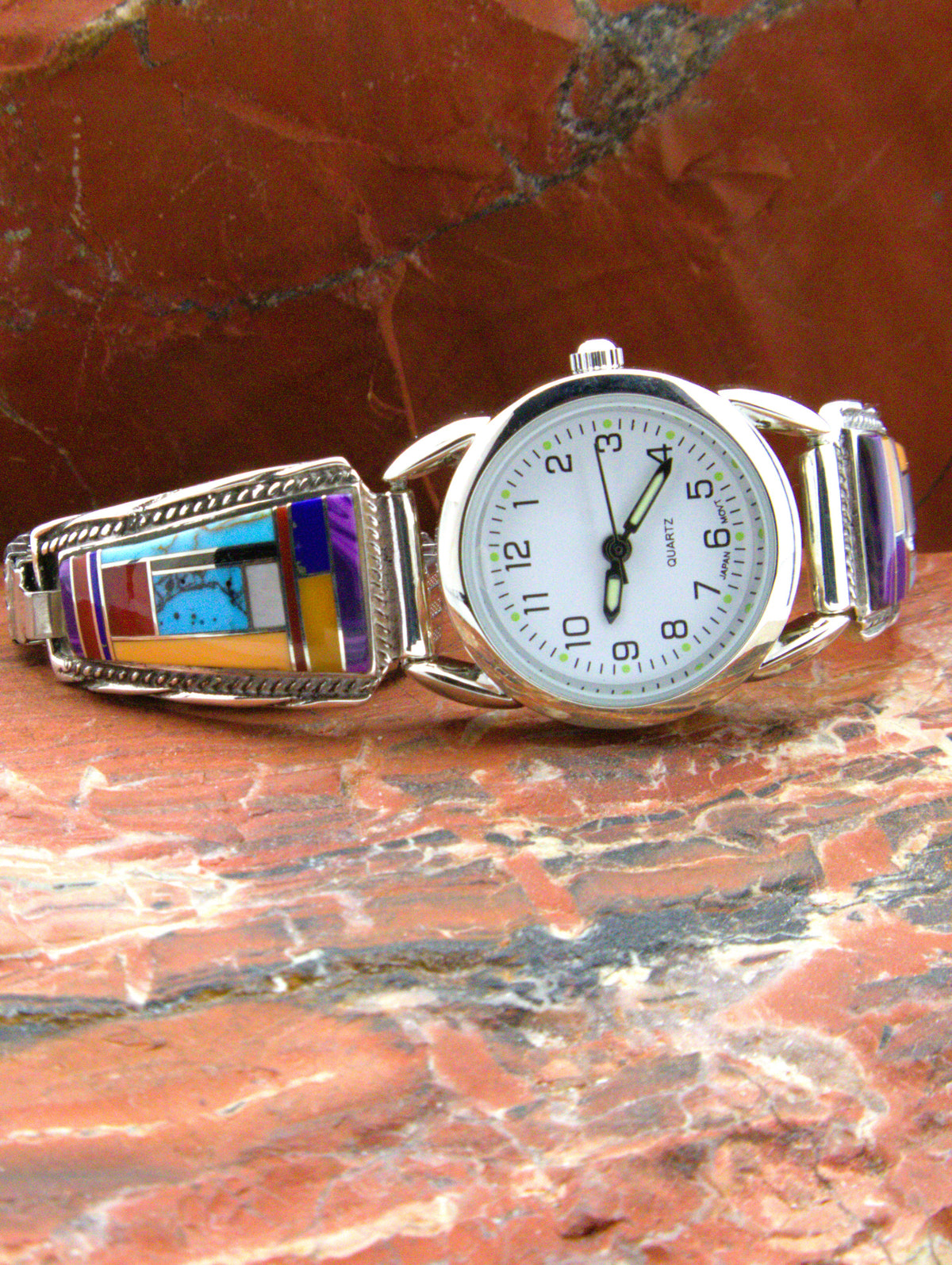 Sterling Silver Ladies Turquoise Coral Watch