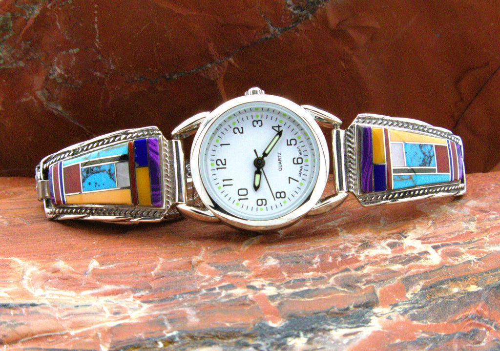 Sterling Silver Ladies Turquoise Coral Watch