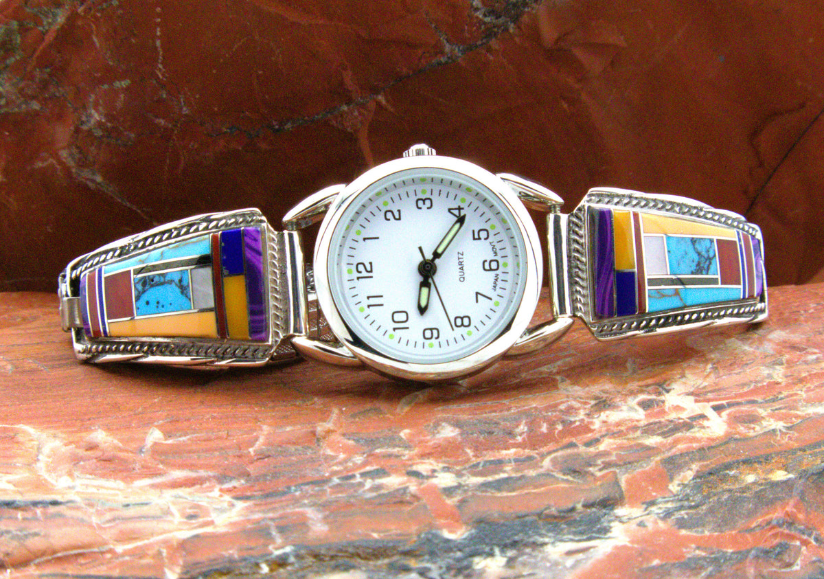 Sterling Silver Ladies Turquoise Coral Watch