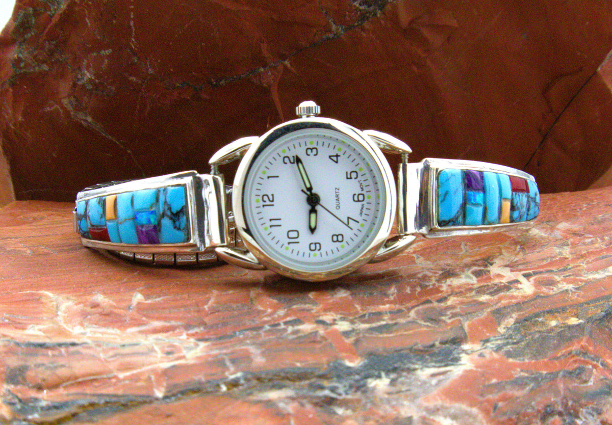 Ladies Sterling Silver Turquoise Inlay Watch
