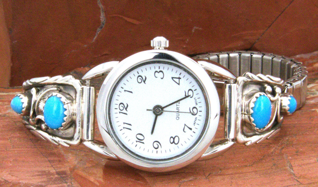 Sterling Silver Native American Ladies Turquoise Watch WL10