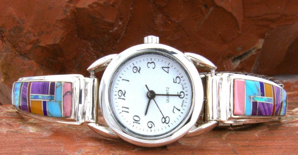 Ladies Sterling Silver Turquoise Inlay Watch WL12
