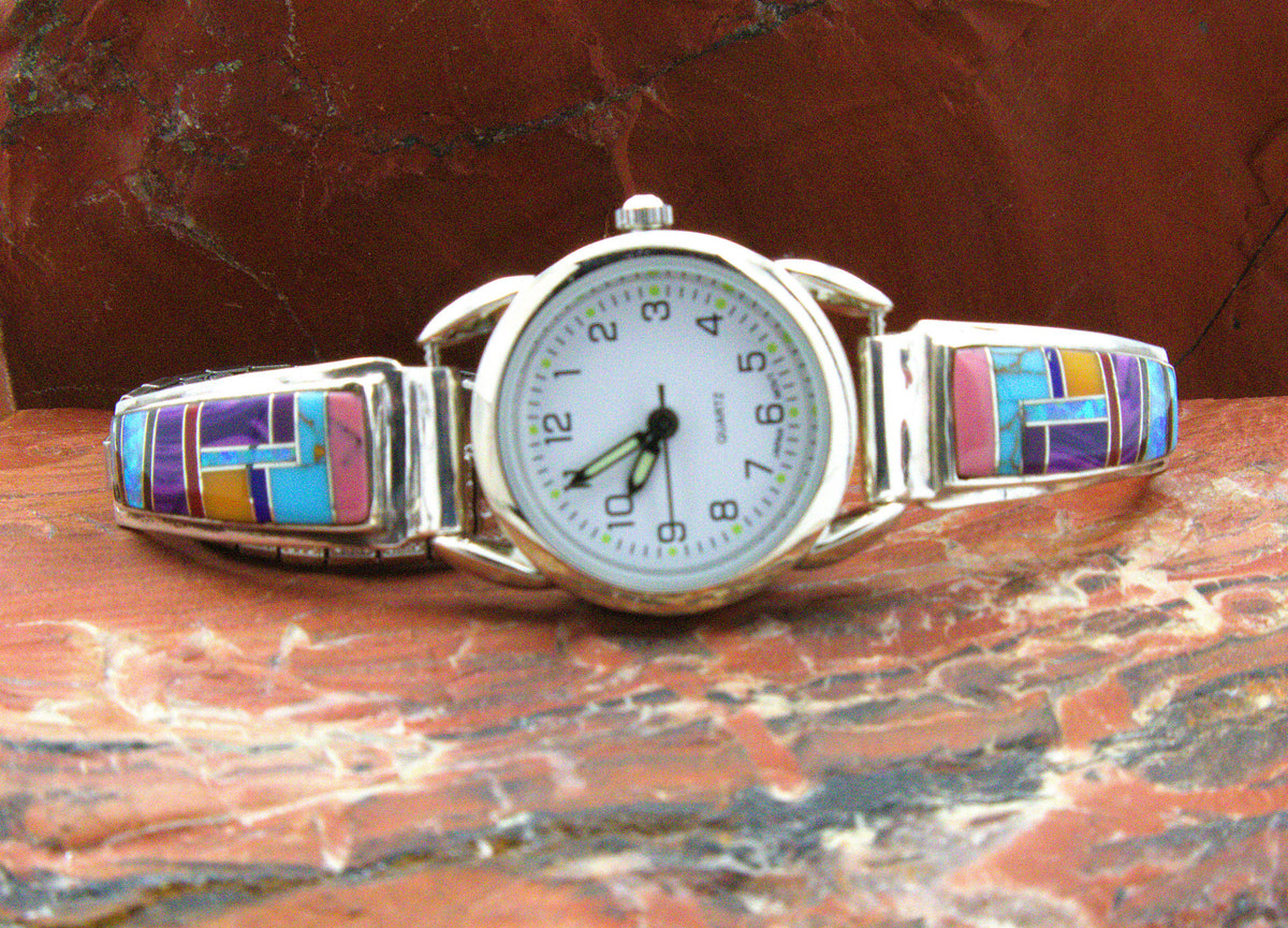 Ladies Sterling Silver Turquoise Inlay Watch
